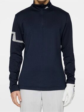 J.Lindeberg Navy Long-Sleeve Quarter-Zip Golf Top with White Accent